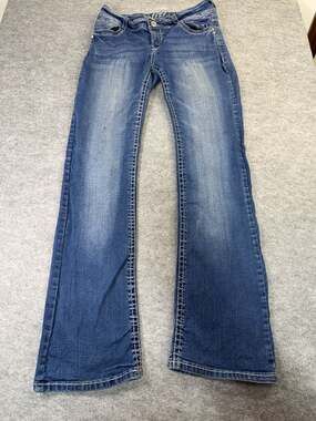 WallFlower Jeans Size 7 Blue Denim Bootcut Thick Stitch Embellished